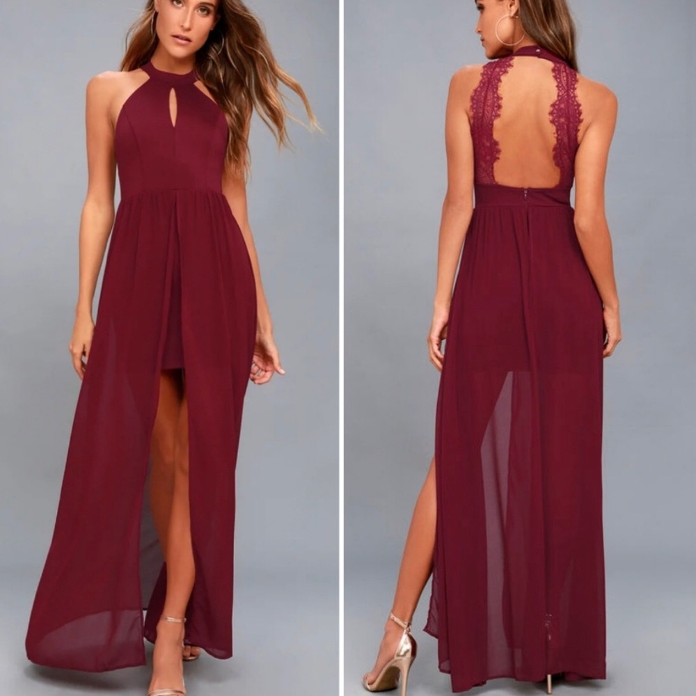 Lulu’s My Beloved Burgandy Halter Dress
